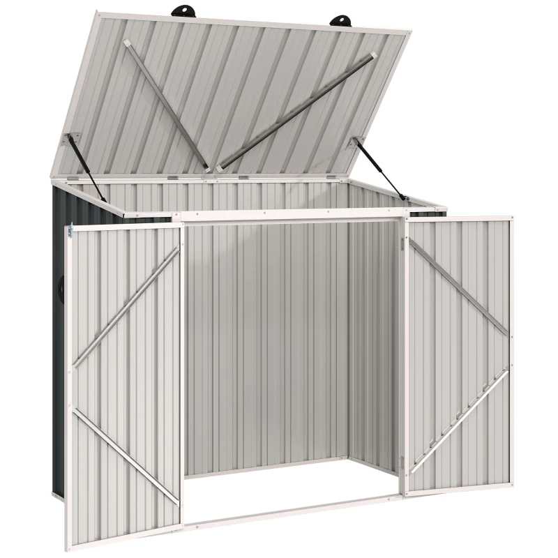 Outsunny 5ft x 3ft Outdoor Storage Shed, Garbage Bin Shed Organizer with Lockable Double Doors and Openable Lid