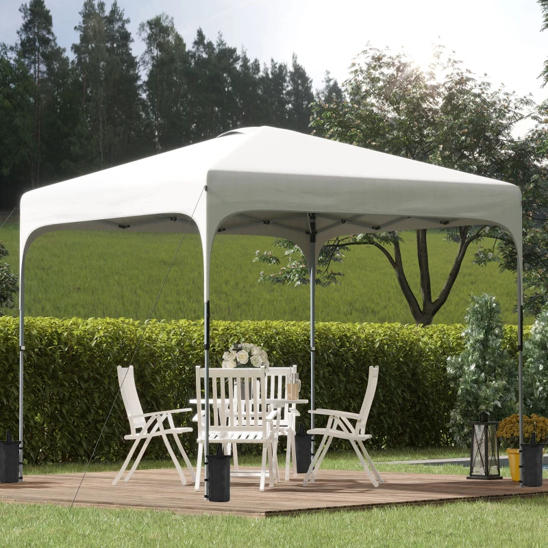 Outsunny 10' x 10' Pop Up Canopy Tent with Wheeled Carry Bag and 4 Sandbags, Instant Sun Shelter, Tents for Parties, Height Adjustable, for Outdoor, Garden, Patio, White