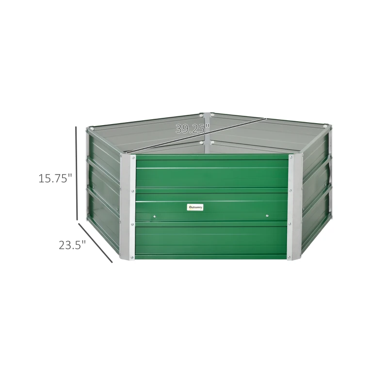 Outsunny 40'' Hexagon Raised Garden Bed, Outdoor Metal Planter Box with Gloves, for Backyard, Patio to Grow Vegetables, Herbs, and Flowers, Green