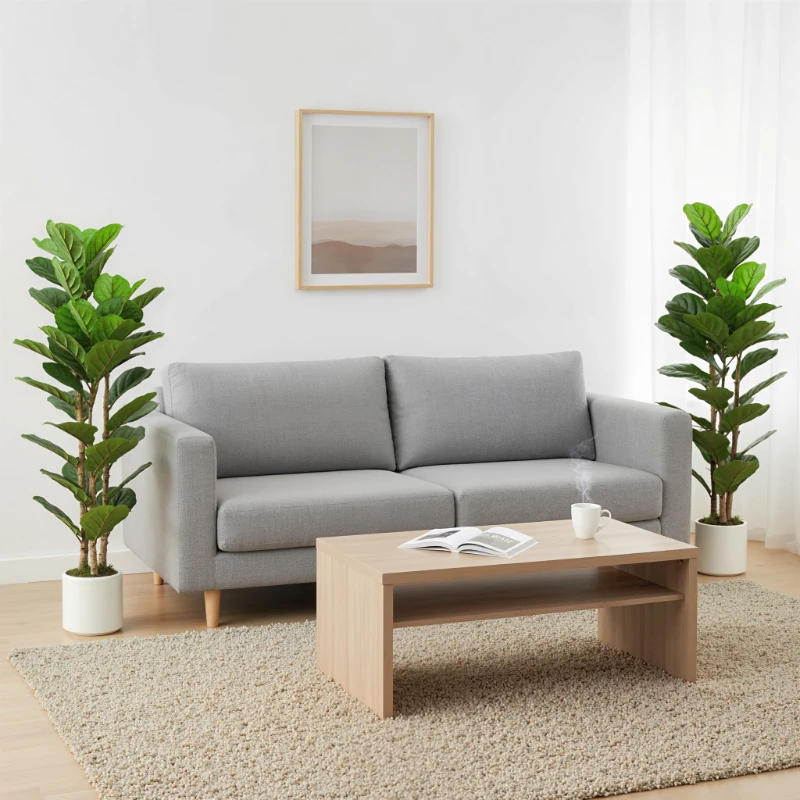 HOMCOM 4FT Artificial Fiddle Leaf Fig Tree Set of 2, Fake Potted Tree with Solid Wood Trunks for Indoor Decor, Green
