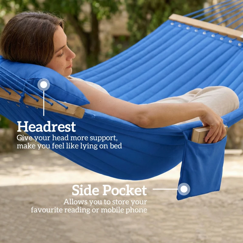 Outsunny Outdoor Hammock 2-Person, with Pillow & Pad, 440 lbs Capacity, Navy Blue