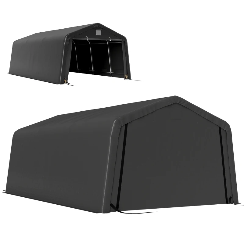 Outsunny 12' x 20' Portable Garage, Heavy Duty Carport Canopy with Ventilation Windows and Large Roll-up Door, Black