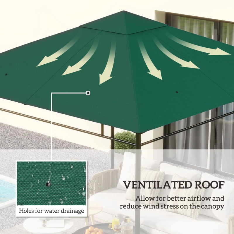Outsunny 10' x 10' Square Gazebo Canopy Replacement UV Protected Top Cover Sun Shade Green