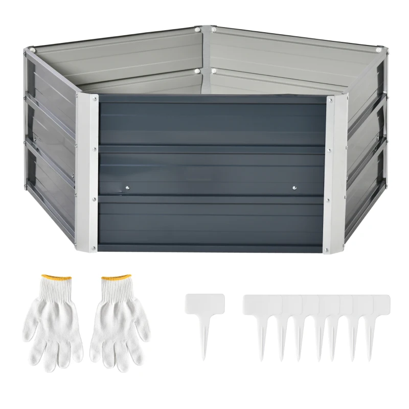 Outsunny 40'' Hexagon Raised Garden Bed, Outdoor Metal Planter Box with Gloves, for Backyard, Patio to Grow Vegetables, Herbs, and Flowers, Gray