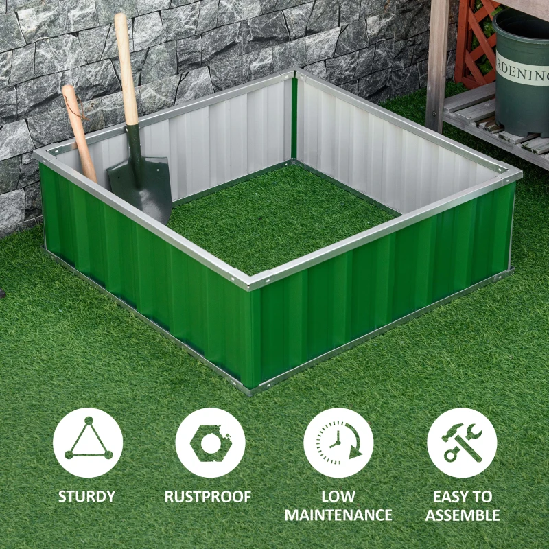 Outsunny 3' x 3' x 1' Raised Garden Bed, Galvanized Metal Planter Box for Vegetables Flowers Herbs, Green