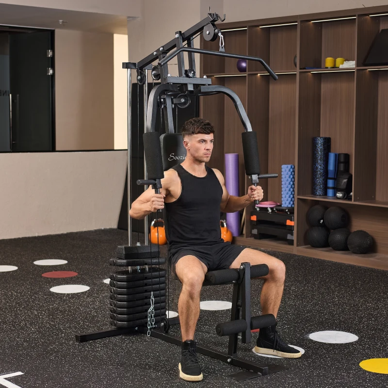 Soozier Home Gym Equipment, Multifunction Workout Machine with 99lbs Weight Stack for Back, Chest, Arm, Legs, and Full Body Workout