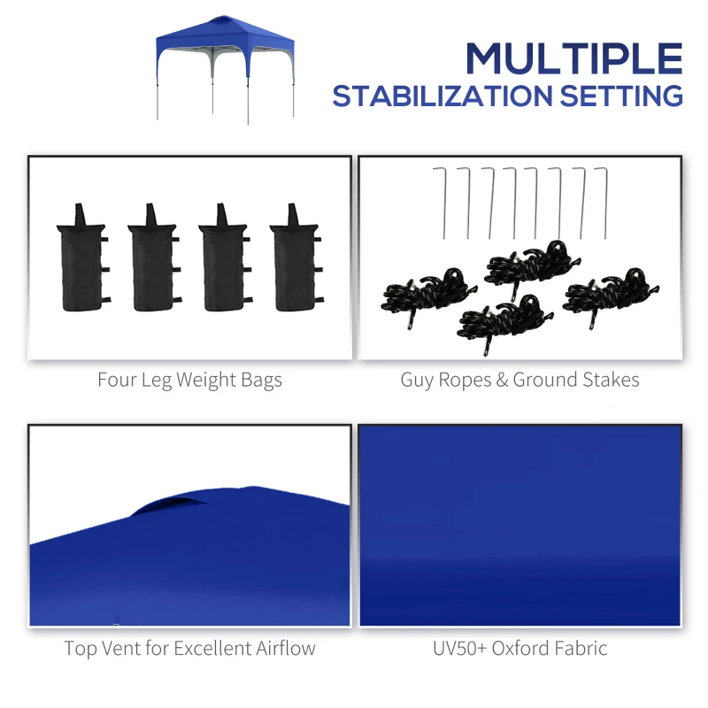 Outsunny 10' x 10' Pop Up Canopy Tent with Wheeled Carry Bag and 4 Sandbags, Instant Sun Shelter, Tents for Parties, Height Adjustable, for Outdoor, Garden, Patio, Blue