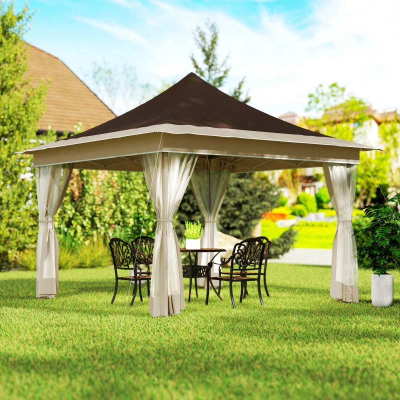 Outsunny 12 x 12 ft. Canopy Tent with Mesh Netting, UPF50+ Pop Up Tent with Carry Bag for Garden, Patio, Brown