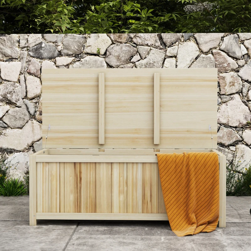 Outsunny Wooden Outdoor Storage Box Bench, 45.5 Gallon Deck Box for Patio, Pool, Balcony, Porch