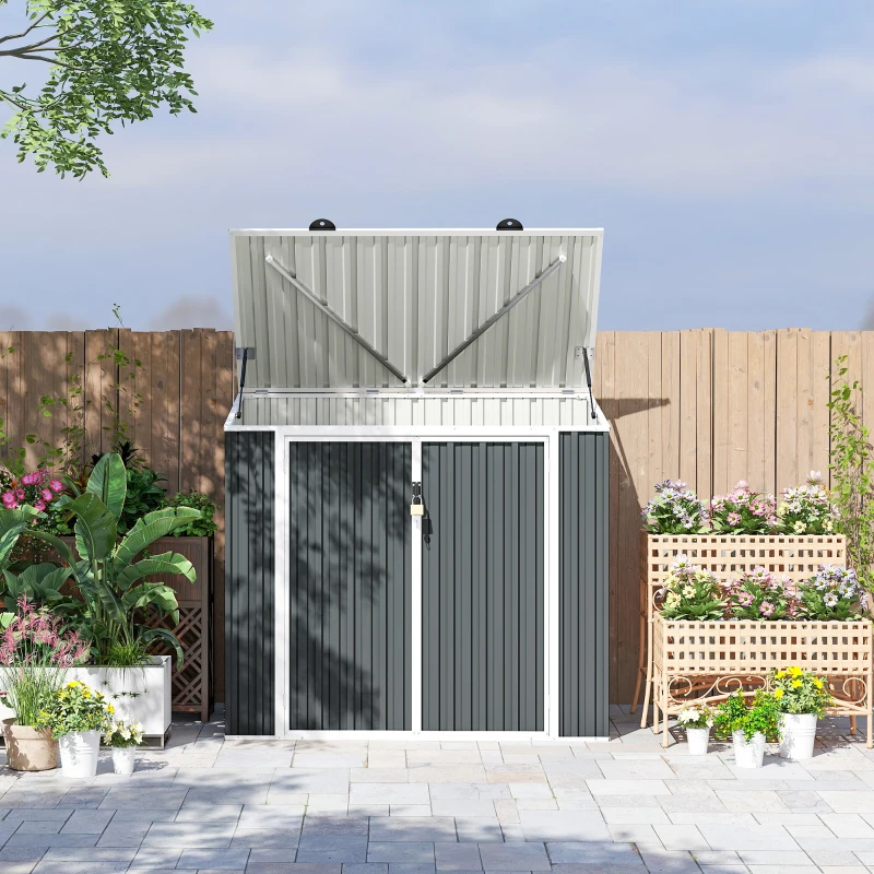Outsunny 5ft x 3ft Outdoor Storage Shed, Garbage Bin Shed Organizer with Lockable Double Doors and Openable Lid