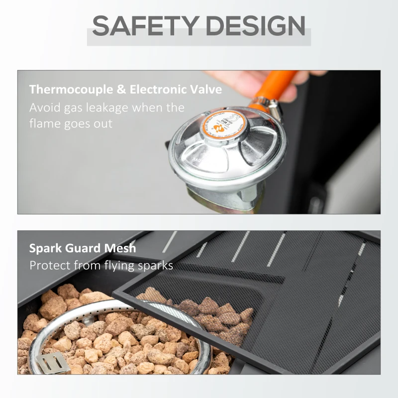 Outsunny Propane Fire Pit Table Smokeless Gas Firepit with 40,000 BTU Burner Thermocouple, Lava Rocks, Cover, Spark Guard