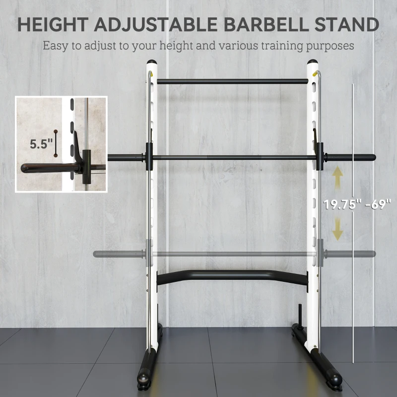 Soozier Squat Rack with Pull Up Bar and Barbell Bar Adjustable Bench Press Multi-Function Weight Lifting Half Rack, White
