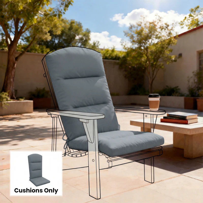 Outsunny Patio Chair Cushion for Adirondack Chairs Replacement Cushion with Back and Ties, Dark Grey