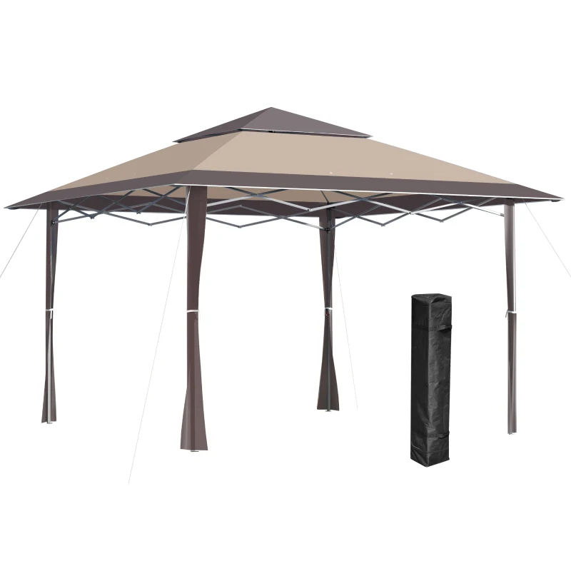 Outsunny 13' x 13' Outdoor Pop-Up Party Tent Canopy with Top Vent, 3-Level Adjustable Height, and Roller Bag, Khaki