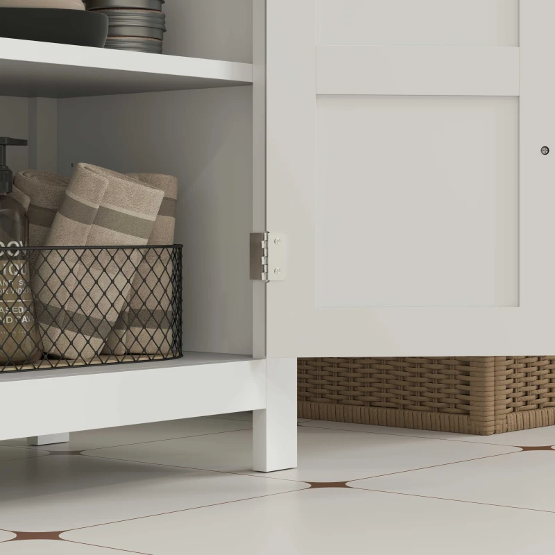 HOMCOM Farmhouse Bathroom Storage Cabinet, Bathroom Floor Cabinet with Barn Doors and Adjustable Shelf, White