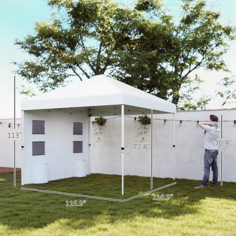 Outsunny 10' x 10' Pop Up Canopy Tent w/ Sidewall, UPF50+ Height Adjustable Instant Sun Shelter w/ Storage Pockets, White