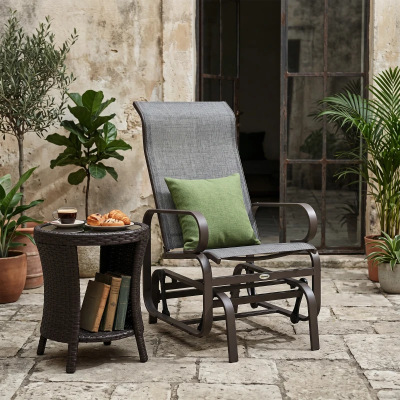 Outsunny Patio Glider with Breathable Mesh Fabric, Outdoor Glider Chair, Garden Rocking Gliding Seat for Patio, Yard, Porch, Grey
