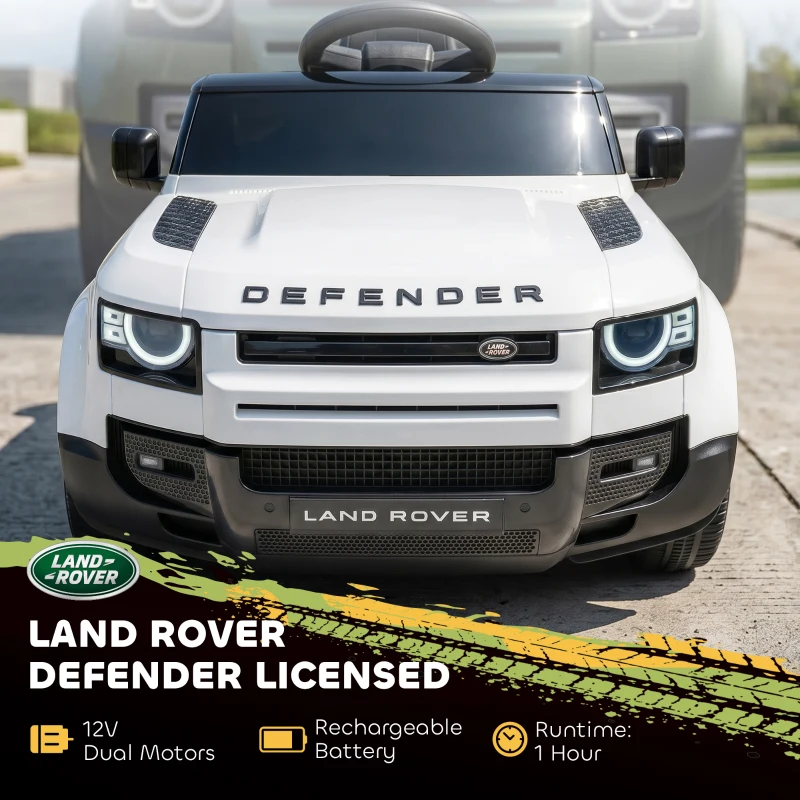 Qaba 12V Ride on Car Licensed Land Rover with Remote, Suspension, Slow Start, 3 Speeds, Lights, Music, Horn for 3-5, White
