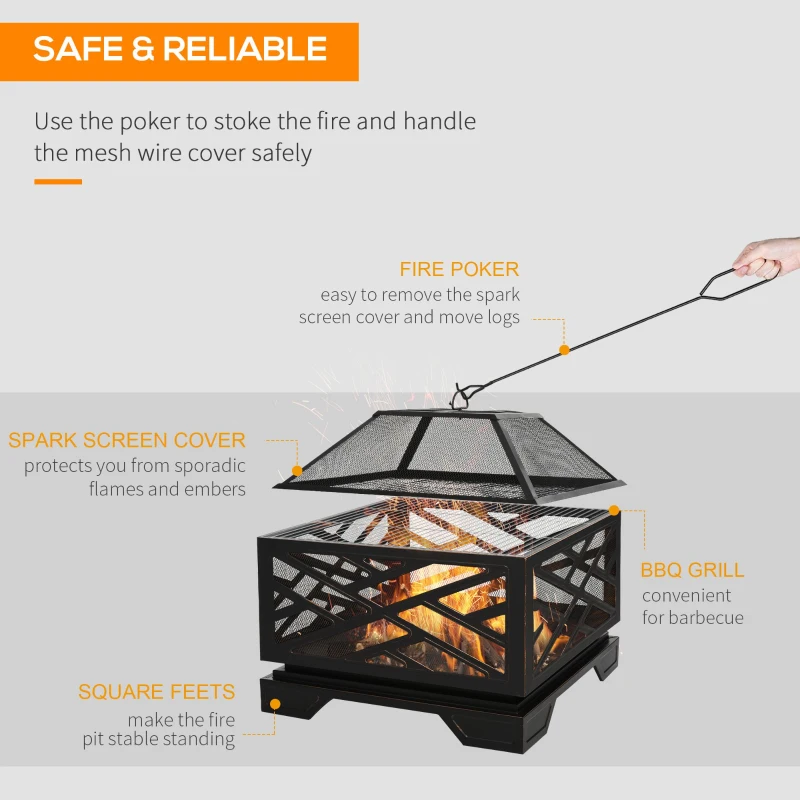 Outsunny 26" Outdoor Fire Pit, Square