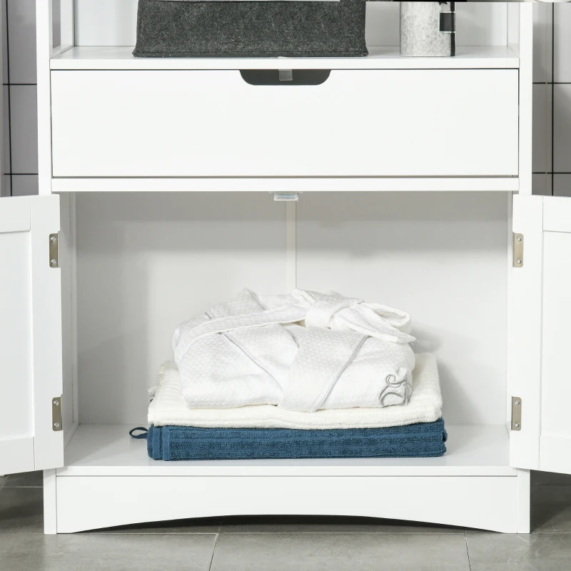 kleankin Bathroom Floor Cabinet, Free Standing Kitchen Cabinet with Shelves, Drawer and Doors, for Living Room, White