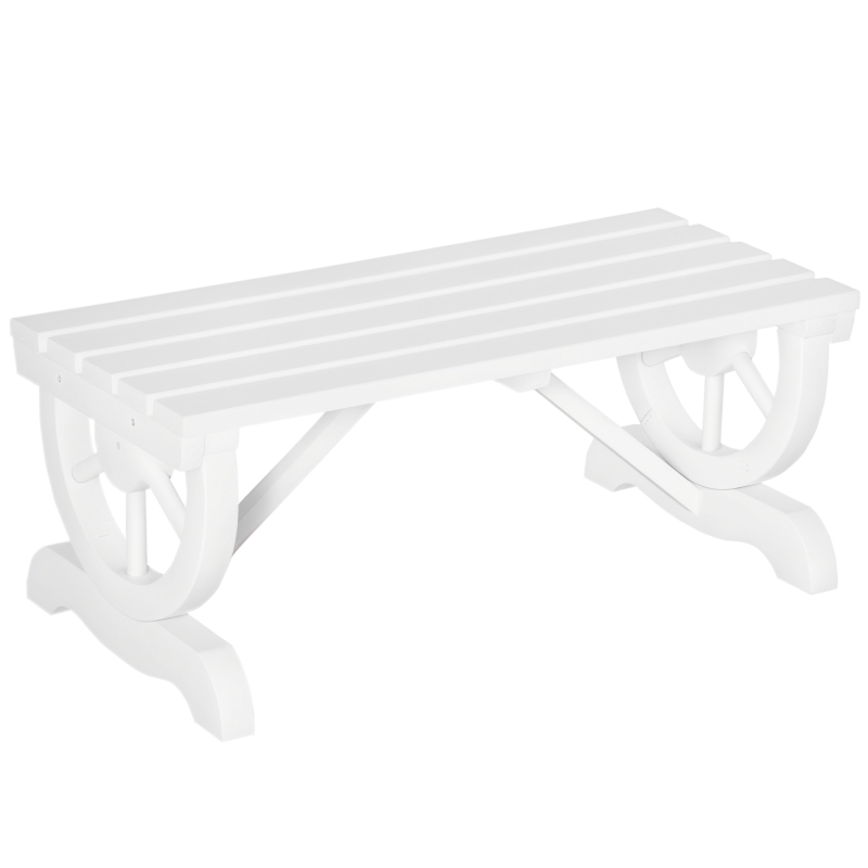 Outsunny Rustic Wood Wheel Outdoor Garden Bench for 2-Person with a Unique Wheel Design on the Legs & Strong Build, White