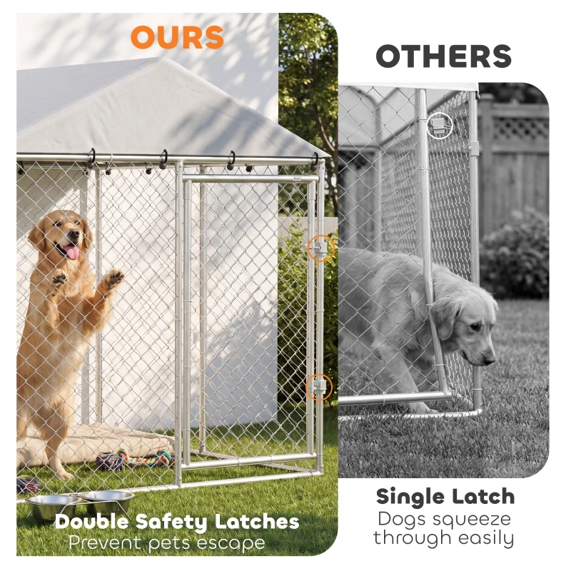PawHut 6.6' x 6.6' x 6.6' Outdoor Dog Kennel Heavy Duty Galvanized Steel with UV-resistant Roof, Silver