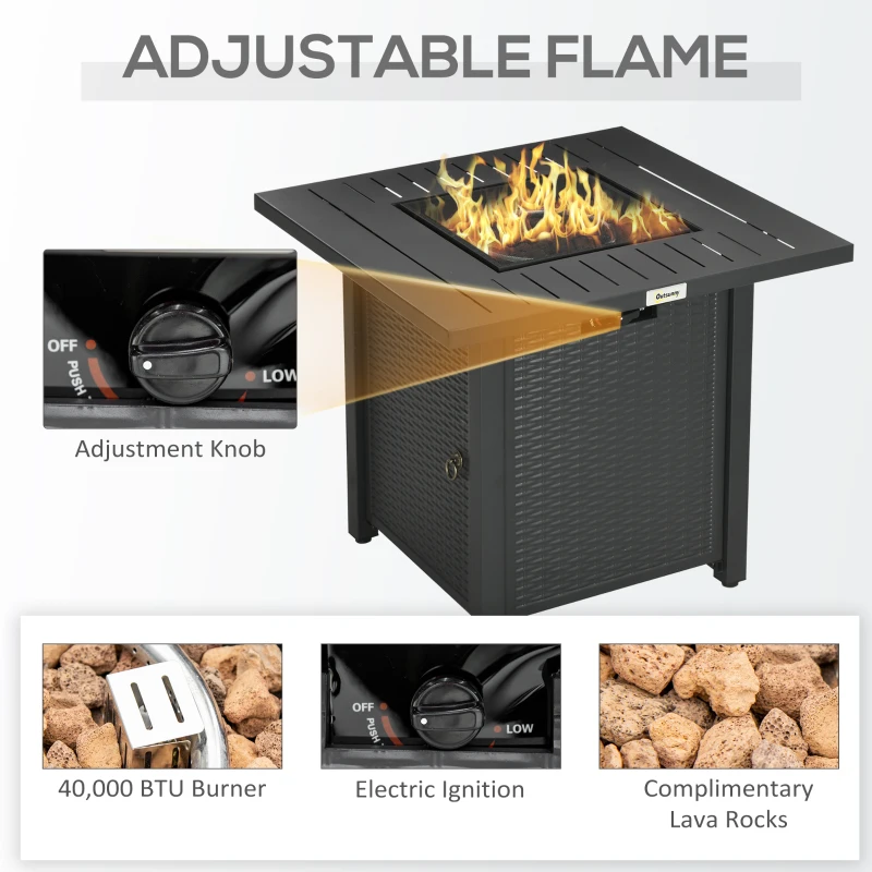 Outsunny Propane Fire Pit Table Smokeless Gas Firepit with 40,000 BTU Burner Thermocouple, Lava Rocks, Cover, Spark Guard
