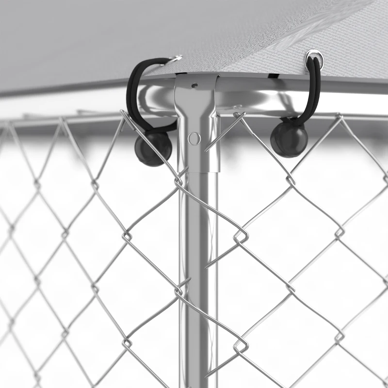 PawHut 6.6' x 6.6' x 6.6' Outdoor Dog Kennel Heavy Duty Galvanized Steel with UV-resistant Roof, Silver