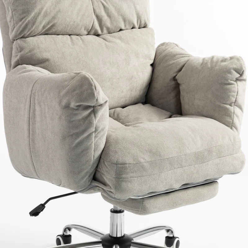 HOMCOM Office Chair with Foot Rest, Ergonomic Reclining Computer Gaming Chair w/ Snow Flannel Fabric, Thick Cushion, Light Grey