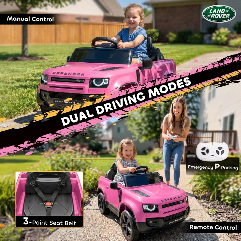 Qaba 12V Ride on Car Licensed Land Rover with Remote, Suspension, Slow Start, 3 Speeds, Lights, Music, Horn for 3-5, Pink