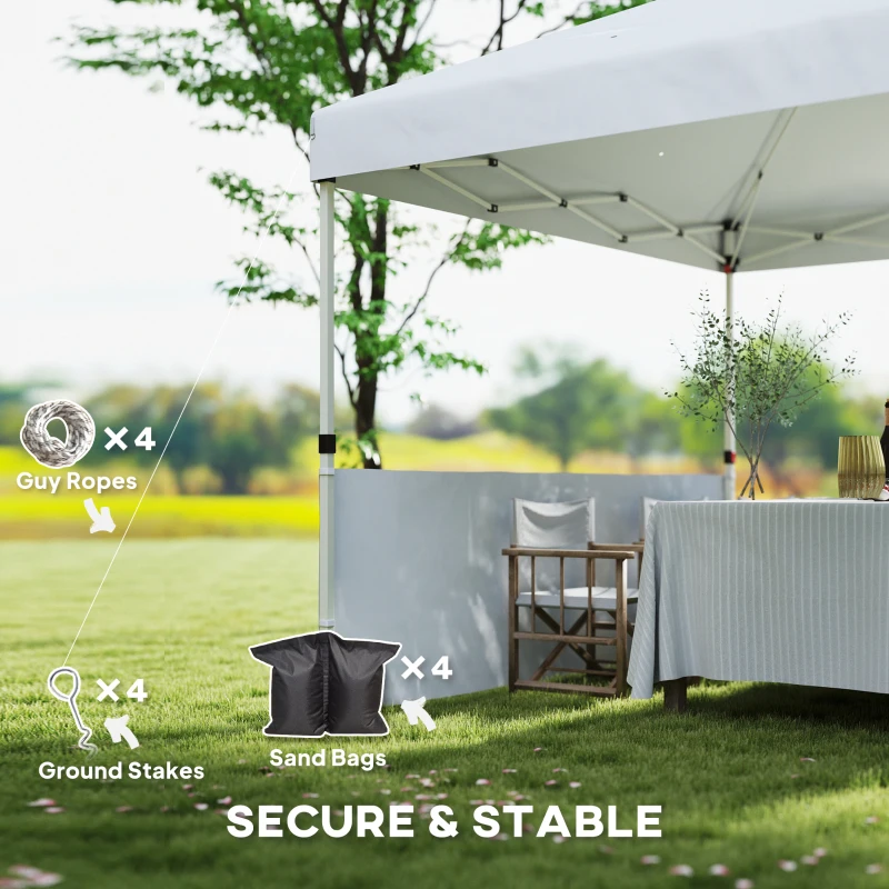 Outsunny 10' x 10' Pop Up Canopy Tent with 2 Half Sidewalls, UV50+ Instant Sun Shelter with Wheeled Carry Bag, White