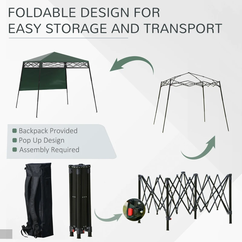 Outsunny 7' x 7' Pop Up Canopy Gazebo Tent with Backpack & Inclined Legs, Green