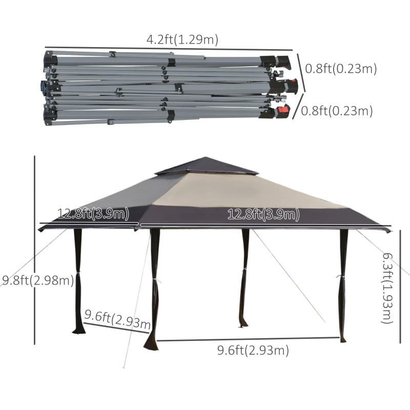 Outsunny 13' x 13' Outdoor Pop-Up Party Tent Canopy with Top Vent, 3-Level Adjustable Height, and Roller Bag, Khaki