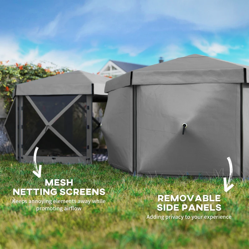 Outsunny 12' x 12' Hexagonal Pop Up Gazebo Canopy Tent with 5 Sidewalls, Outdoor Canopy Shelter with Carry Bag, Dark Gray
