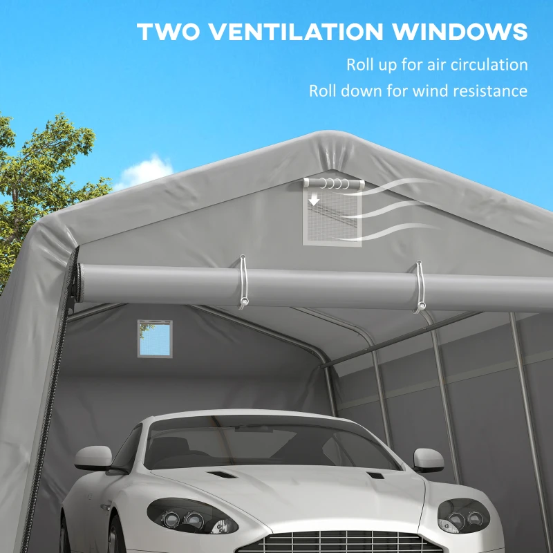 Outsunny 11' x 20' Portable Garage, Heavy Duty Carport Canopy with Ventilation Windows and Large Roll-up Door, Grey