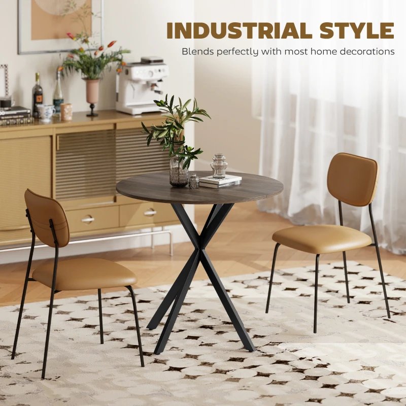 HOMCOM 31.5" Industrial Round Dining Table - Distressed Dark Brown