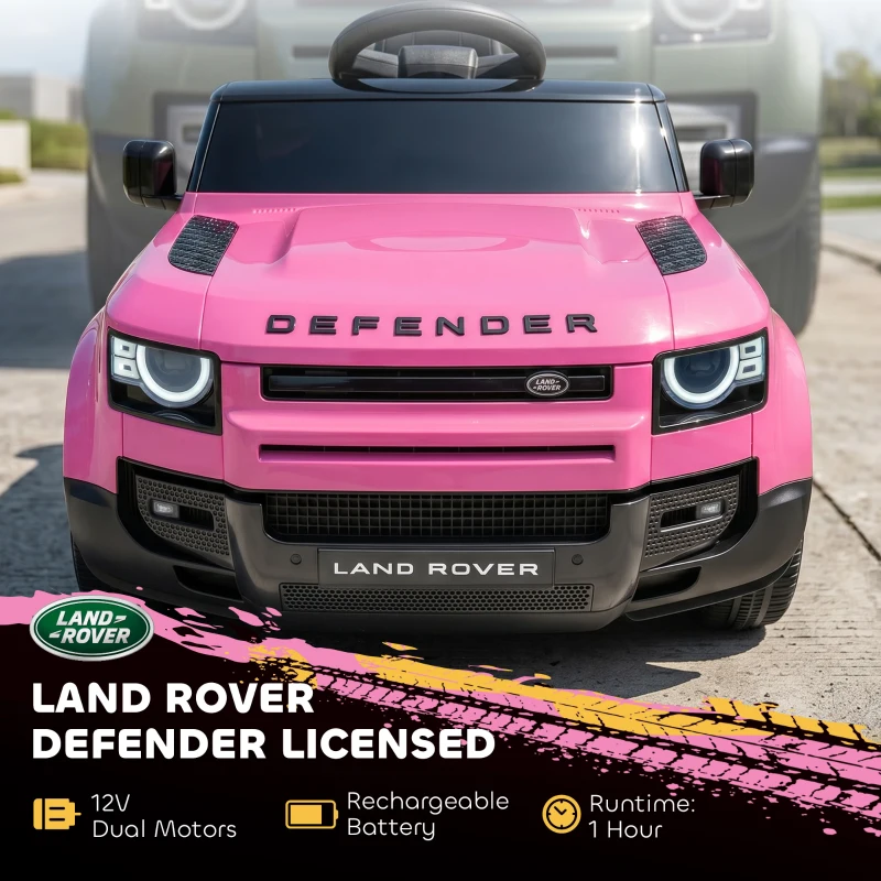 Qaba 12V Ride on Car Licensed Land Rover with Remote, Suspension, Slow Start, 3 Speeds, Lights, Music, Horn for 3-5, Pink