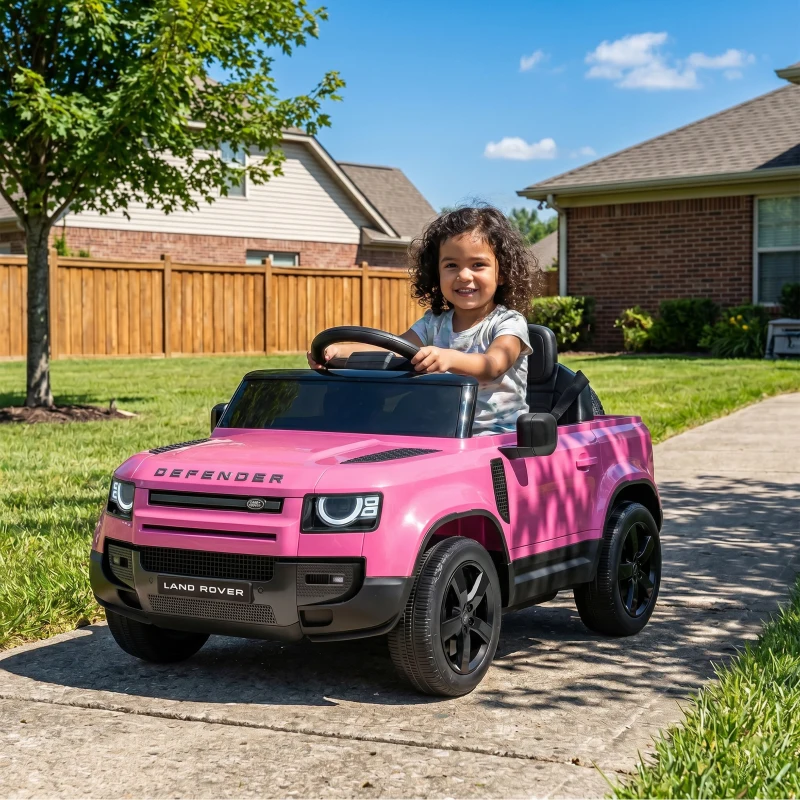 Qaba 12V Ride on Car Licensed Land Rover with Remote, Suspension, Slow Start, 3 Speeds, Lights, Music, Horn for 3-5, Pink