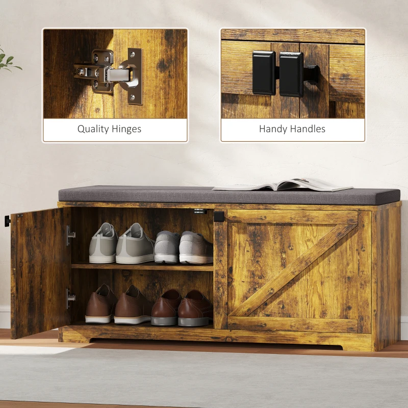 HOMCOM Shoe Storage Bench with Padded Seat, Entryway Bench Holds up to 352 lb, Shoe Organizer, 8 Pairs, Rustic Brown
