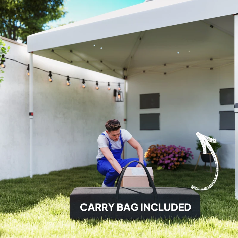 Outsunny 10' x 10' Pop Up Canopy Tent w/ Sidewall, UPF50+ Height Adjustable Instant Sun Shelter w/ Storage Pockets, White