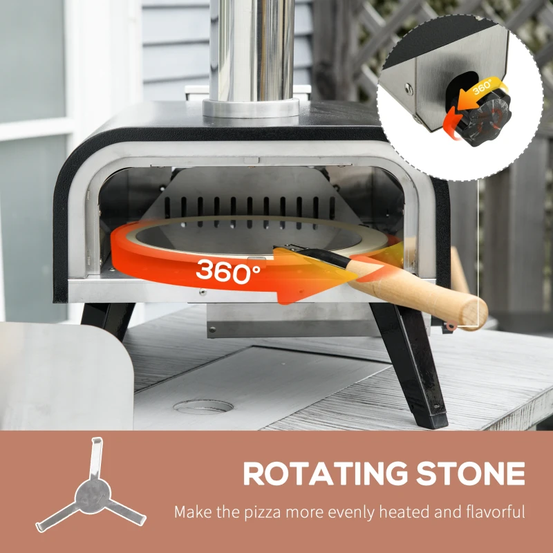 Outsunny Pellet Wood Fired Pizza Oven, Outdoor Pizza Maker with 12" Rotating Stone, Peel and Waterproof Cover