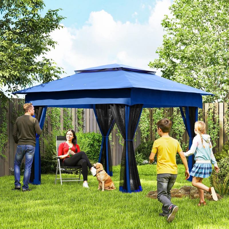 Outsunny Outdoor Patio Pop Up Canopy Gazebo Shelter with Zipper Netting, Carry Bag, 11' x 11', Blue