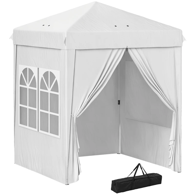 Outsunny 6.7' x 6.7' Pop-Up Canopy Tent with Sidewalls, Height-Adjustable, Carry Bag Included, for Outdoor, Garden, Patio, White