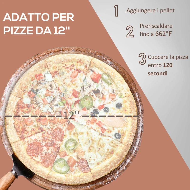 Outsunny Pellet Wood Fired Pizza Oven Outdoor Pizza Maker with 12" Stone, Peel and Waterproof Cover