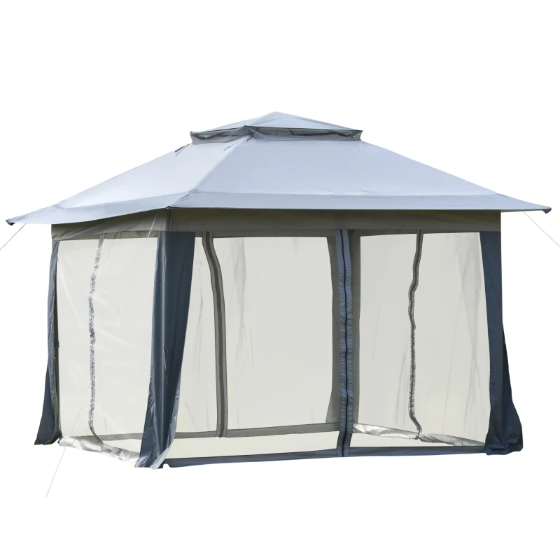 Outsunny 12' x 12' Foldable Pop-up Party Tent Instant Canopy Sun Shade Gazebo Shelter Steel Frame Oxford w/ Roller Bag, Grey