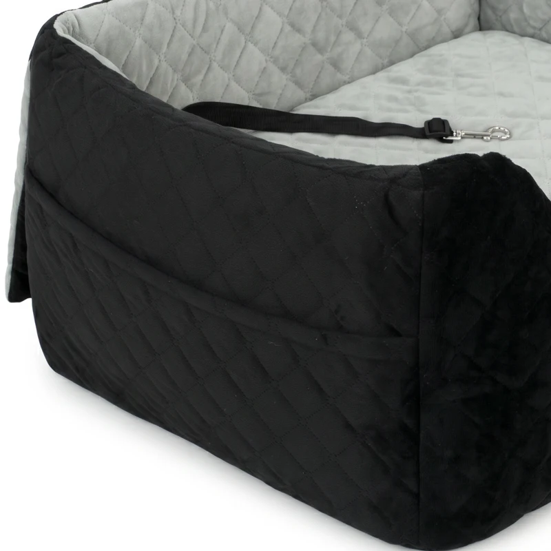 PawHut Dog Car Seat, Dog Booster Car Seat Washable with Adjustable Safety Leash, Storage Pockets for Small Under 10kg, Grey