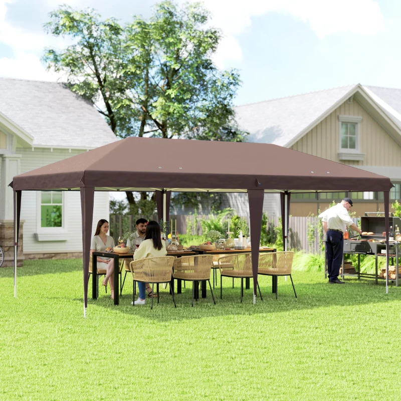 Outsunny 10' x 19.2' Outdoor Gazebo Pop Up Canopy Party Tent with Carrying Bag, Coffee