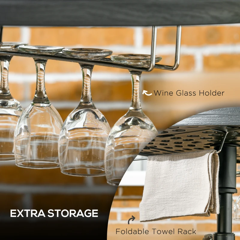 Outsunny Beach Umbrella Table Tray with Wine Glass Holder and Foldable Towel Rack, 23.5", Black