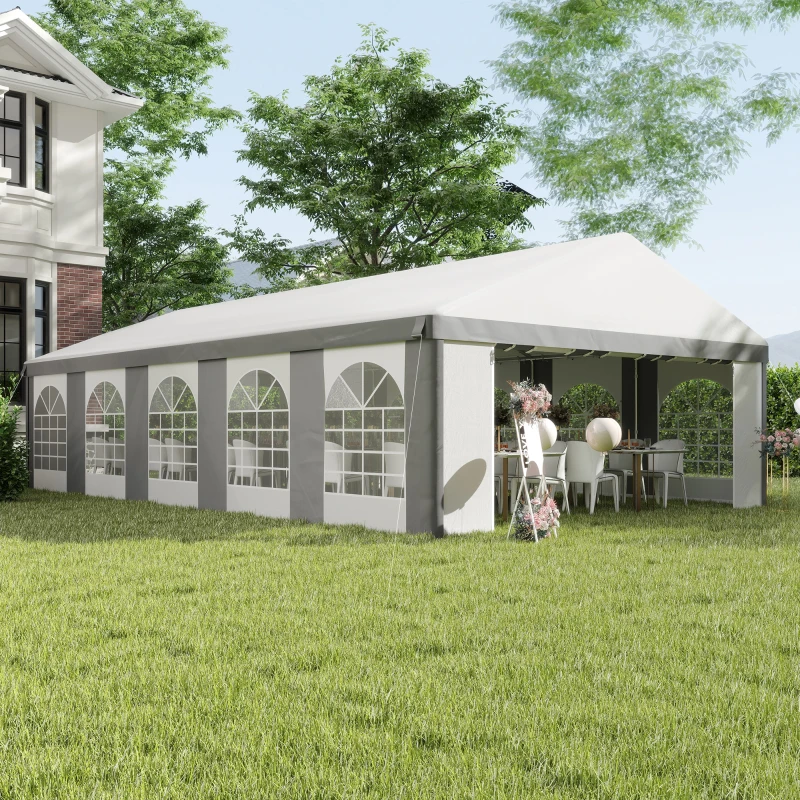 Outsunny 20 x 33 ft Heavy Duty Party Tent Outdoor Gazebo Wedding Tent Event Shelter Carport BBQ with Removable Sidewalls & Windows, Outside Waterproof Canopy for Parties, White and Gray