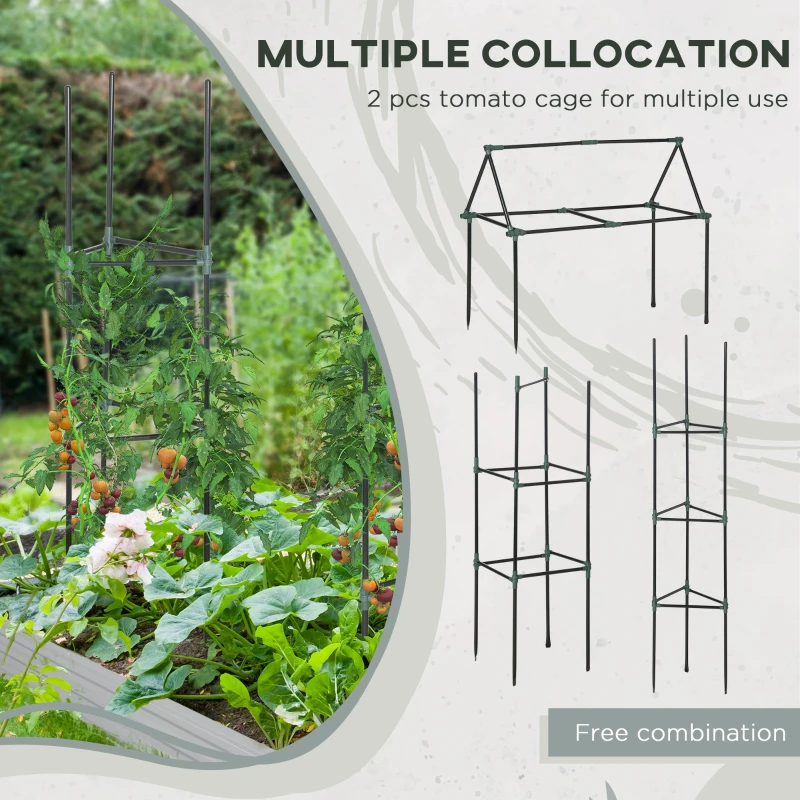 Outsunny 6' x 3' x 1' Raised Garden Bed with 2 Trellis Tomato Cages, Steel Frame Elevated Planter Box, Dark Grey